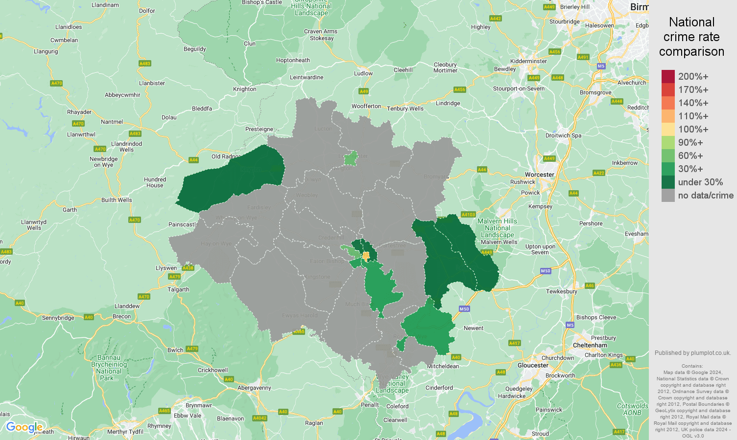Hereford robbery crime rate comparison map