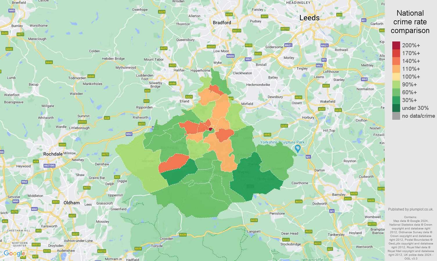 Huddersfield crime rate comparison map