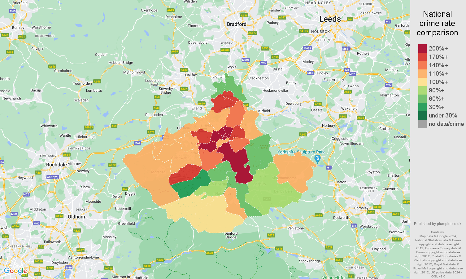 Huddersfield public order crime rate comparison map
