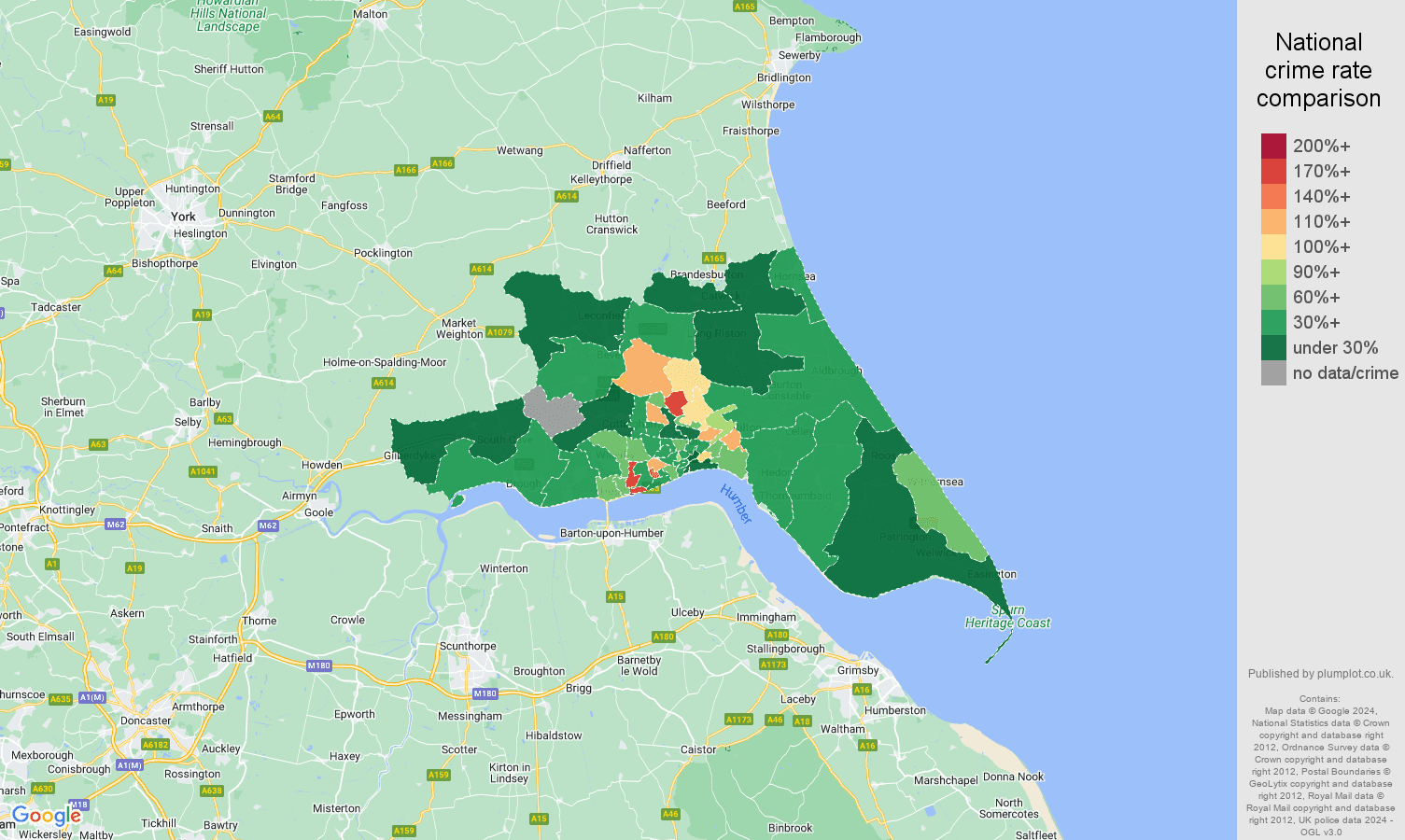 Hull antisocial behaviour crime rate comparison map