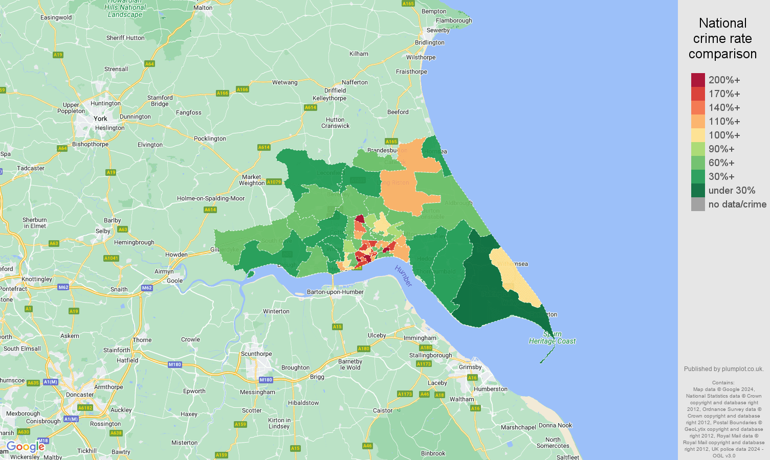 Hull other theft crime rate comparison map