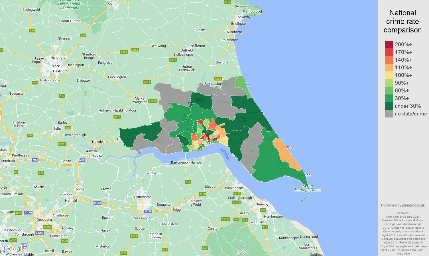 Hull possession of weapons crime rate comparison map