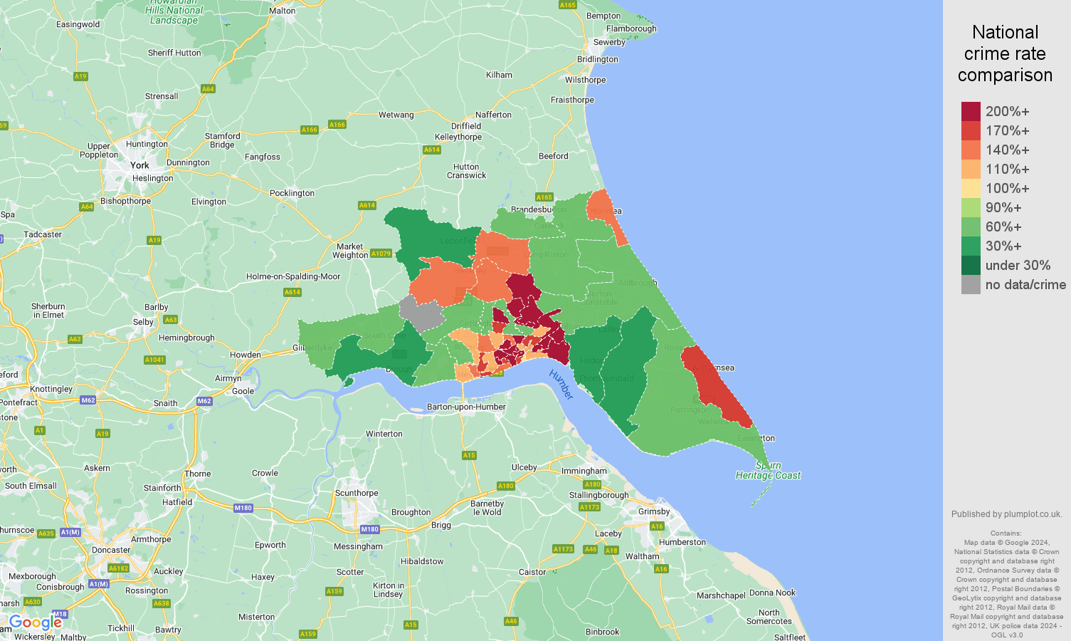 Hull public order crime rate comparison map