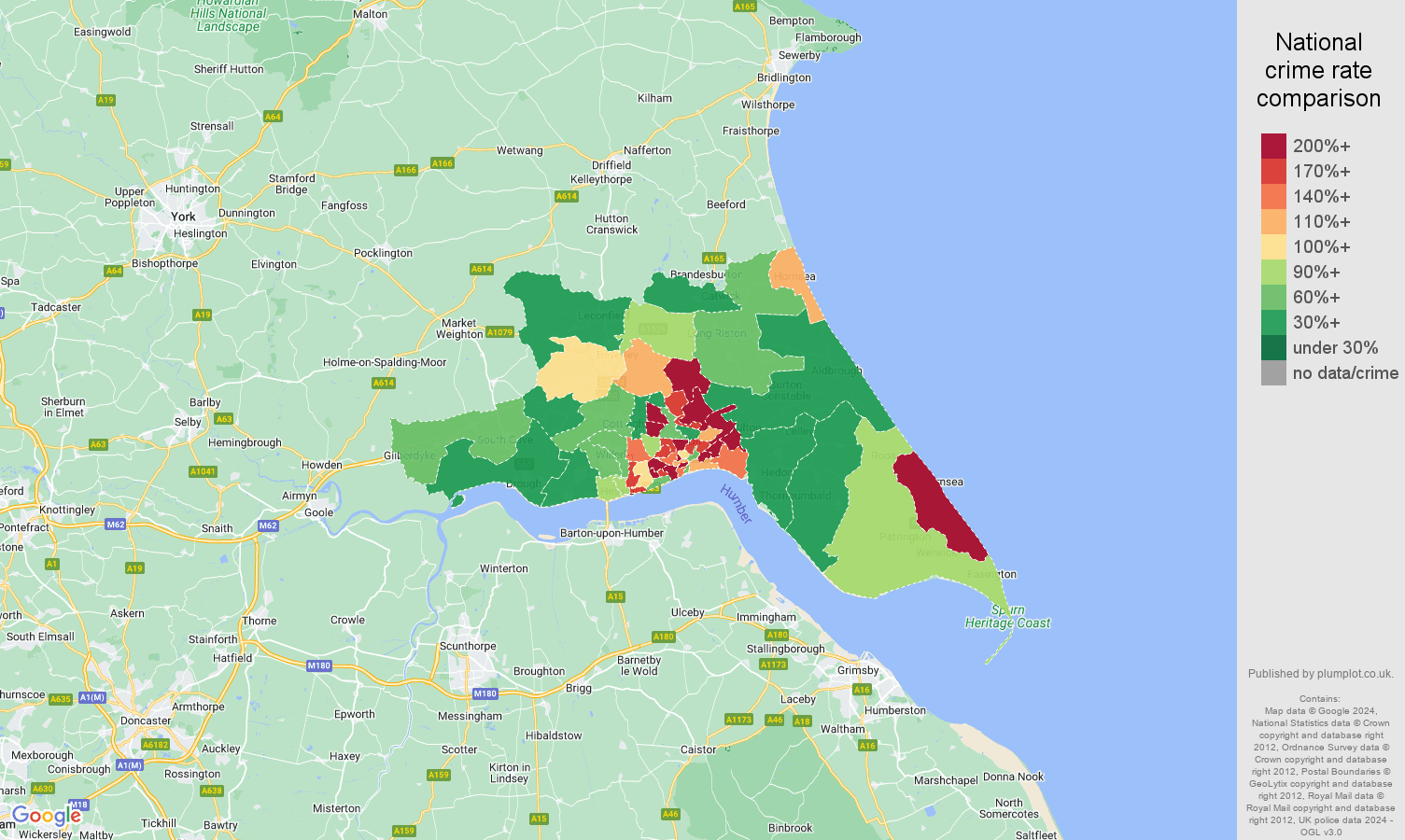 Hull violent crime rate comparison map