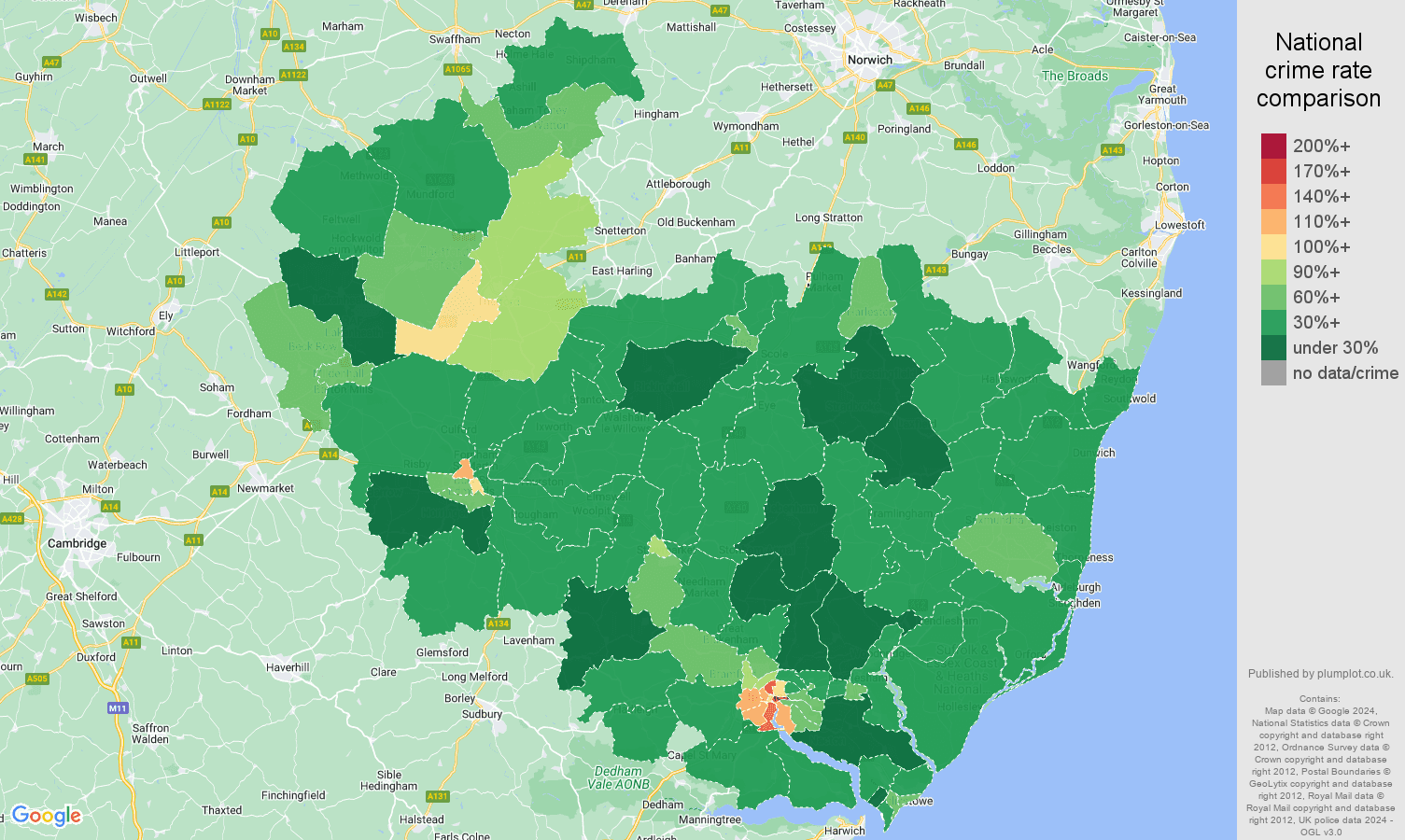 Ipswich crime rate comparison map