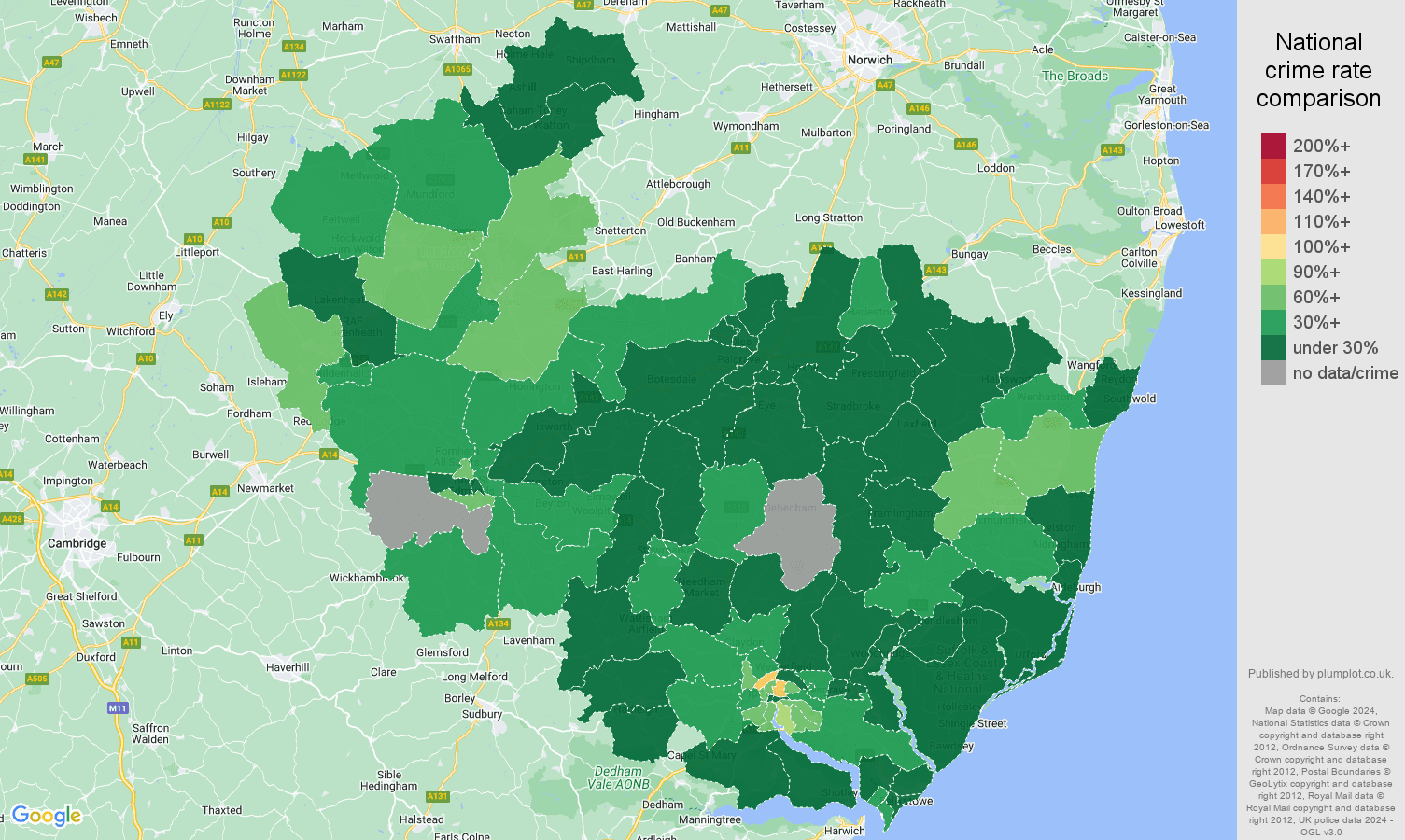 Ipswich vehicle crime rate comparison map
