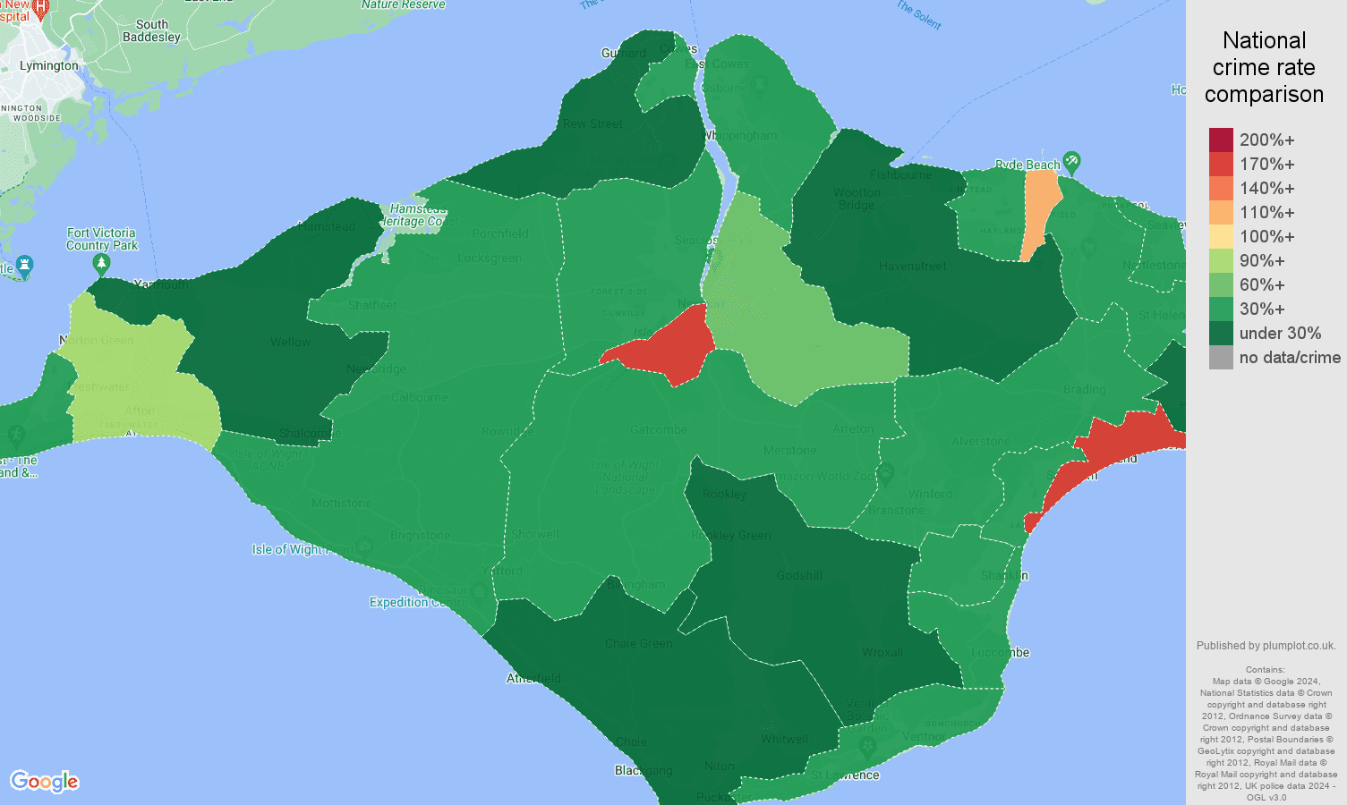 Isle of Wight antisocial behaviour crime rate comparison map