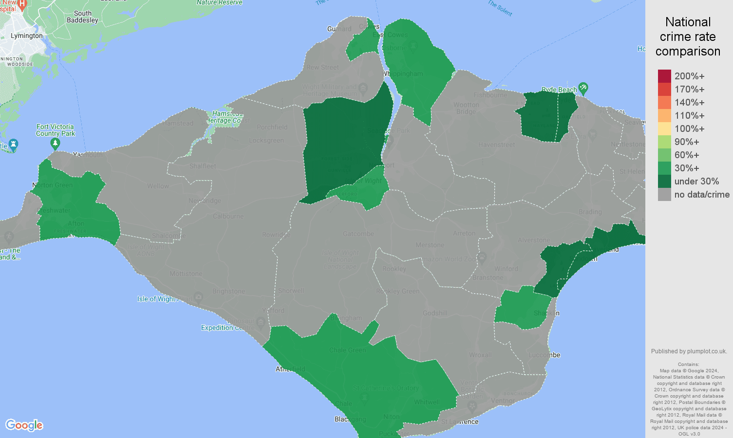 Isle of Wight bicycle theft crime rate comparison map