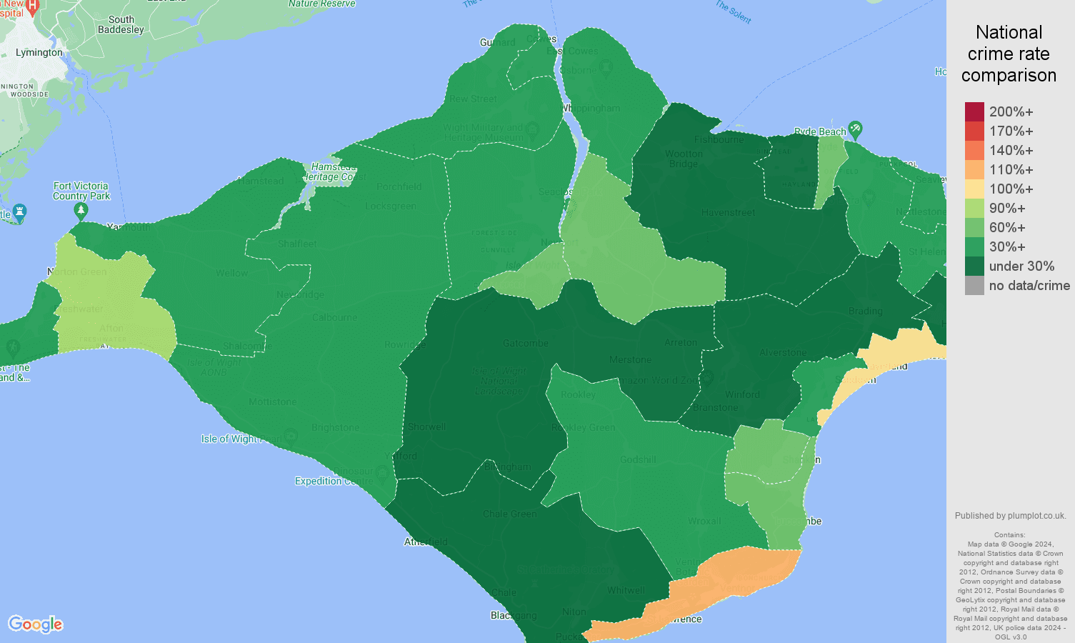 Isle of Wight burglary crime rate comparison map