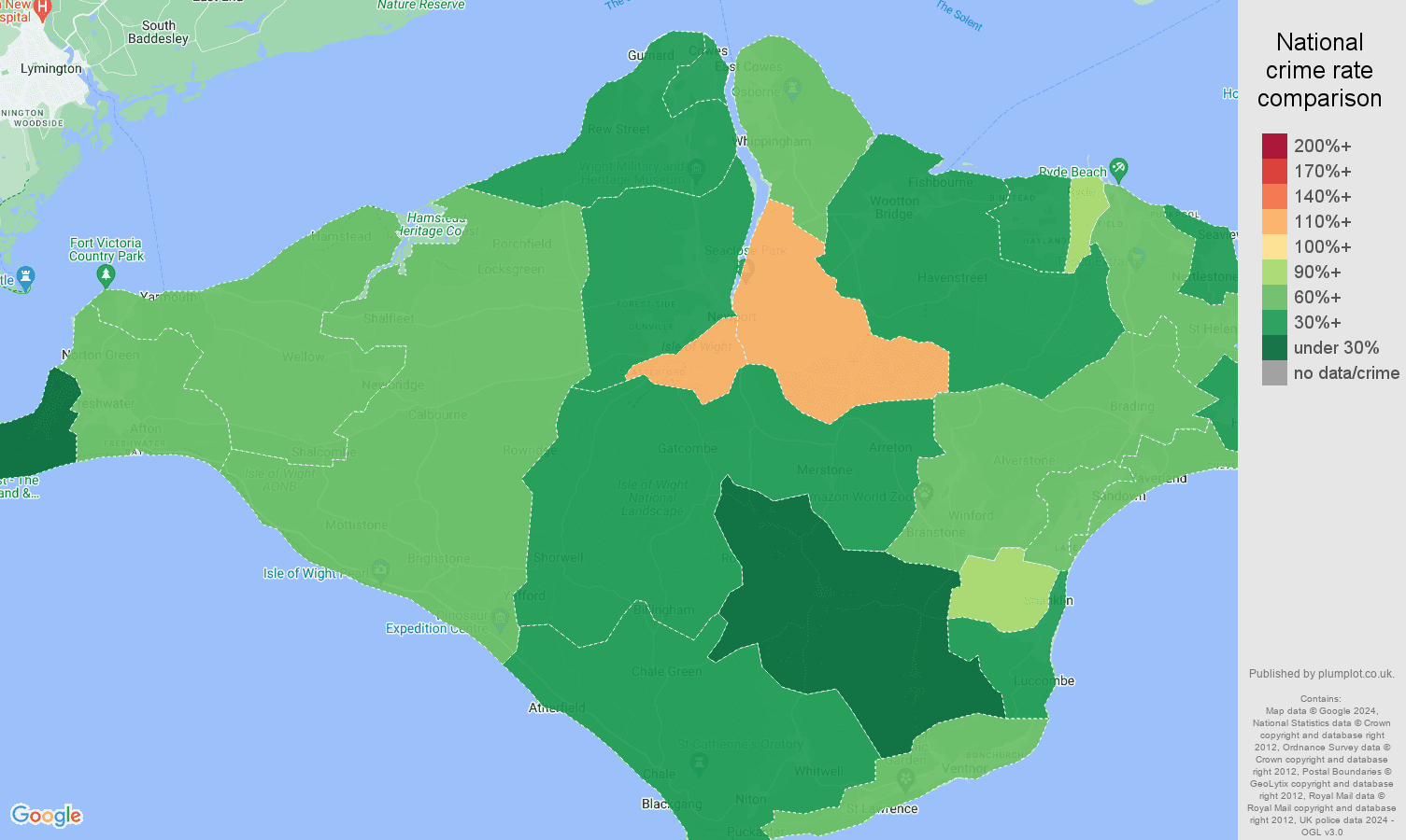 Isle of Wight other theft crime rate comparison map