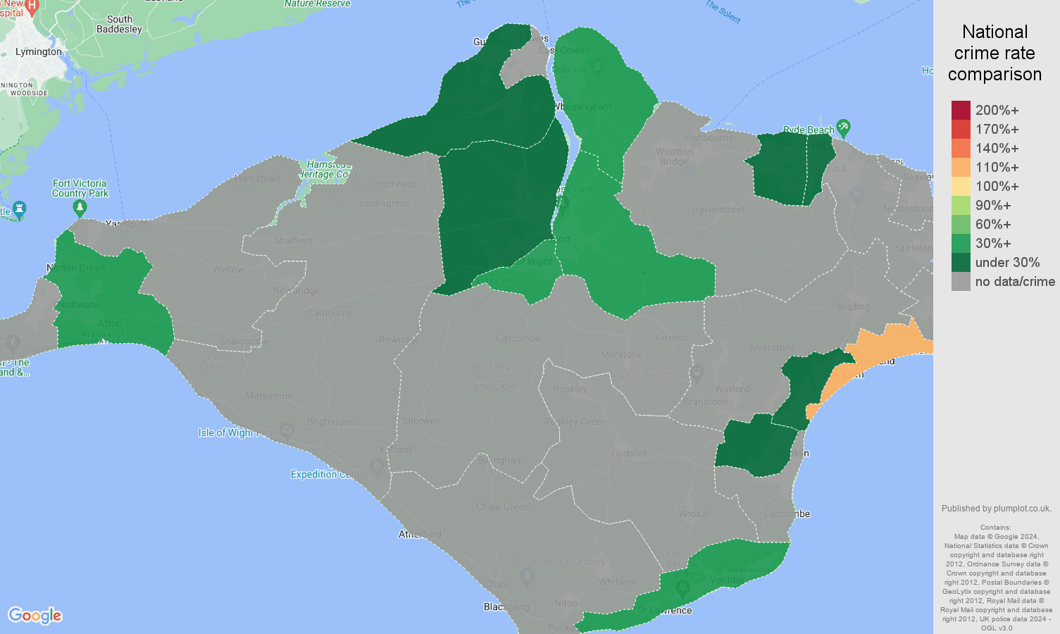 Isle of Wight robbery crime rate comparison map