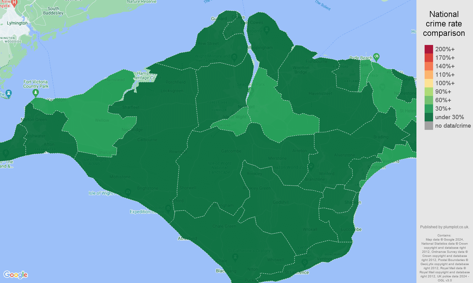 Isle of Wight vehicle crime rate comparison map
