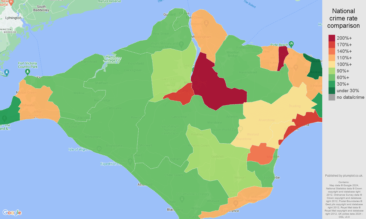 Isle of Wight violent crime rate comparison map