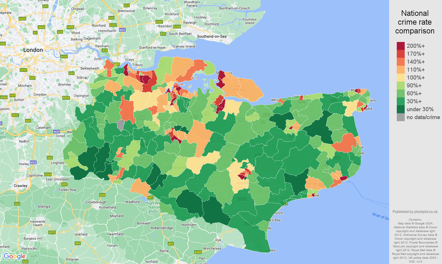 Kent antisocial behaviour crime rate comparison map