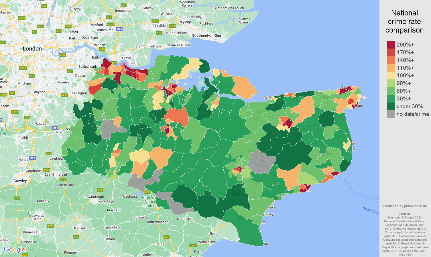 Kent drugs crime rate comparison map