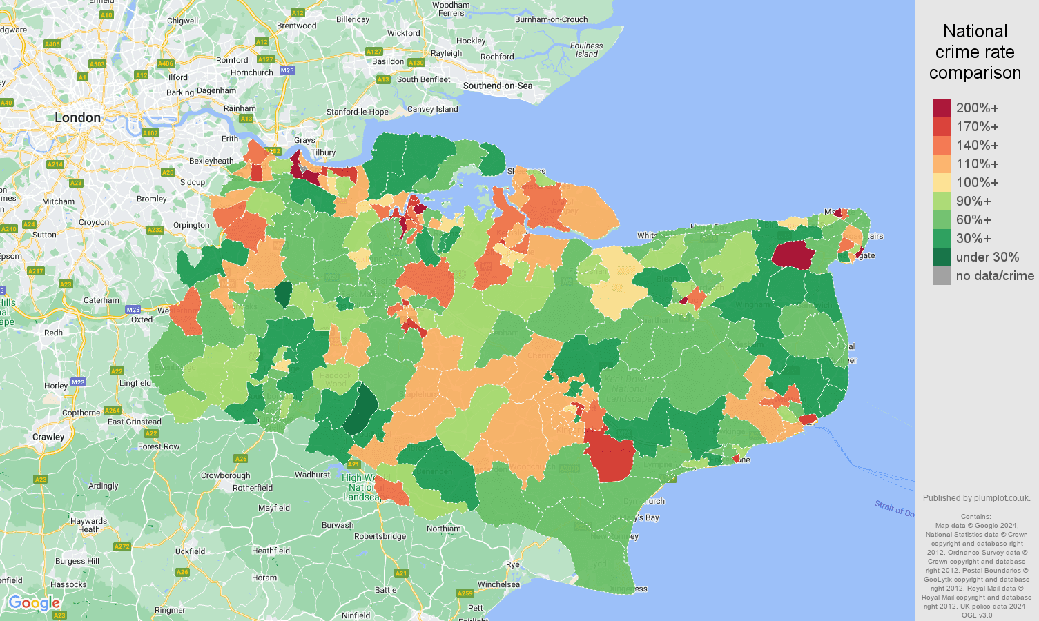 Kent other theft crime rate comparison map