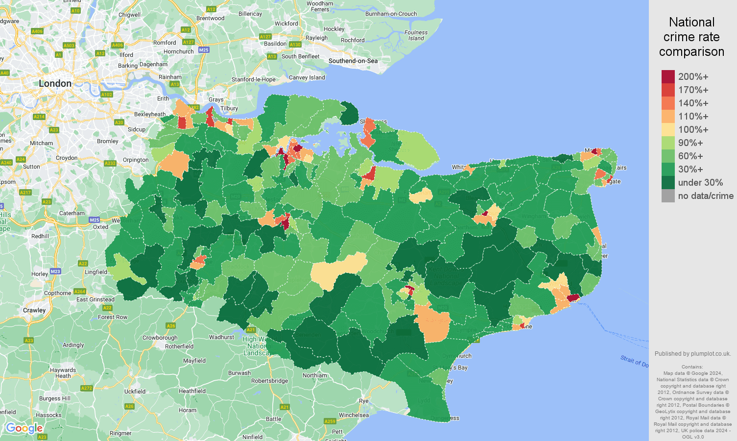 Kent public order crime rate comparison map