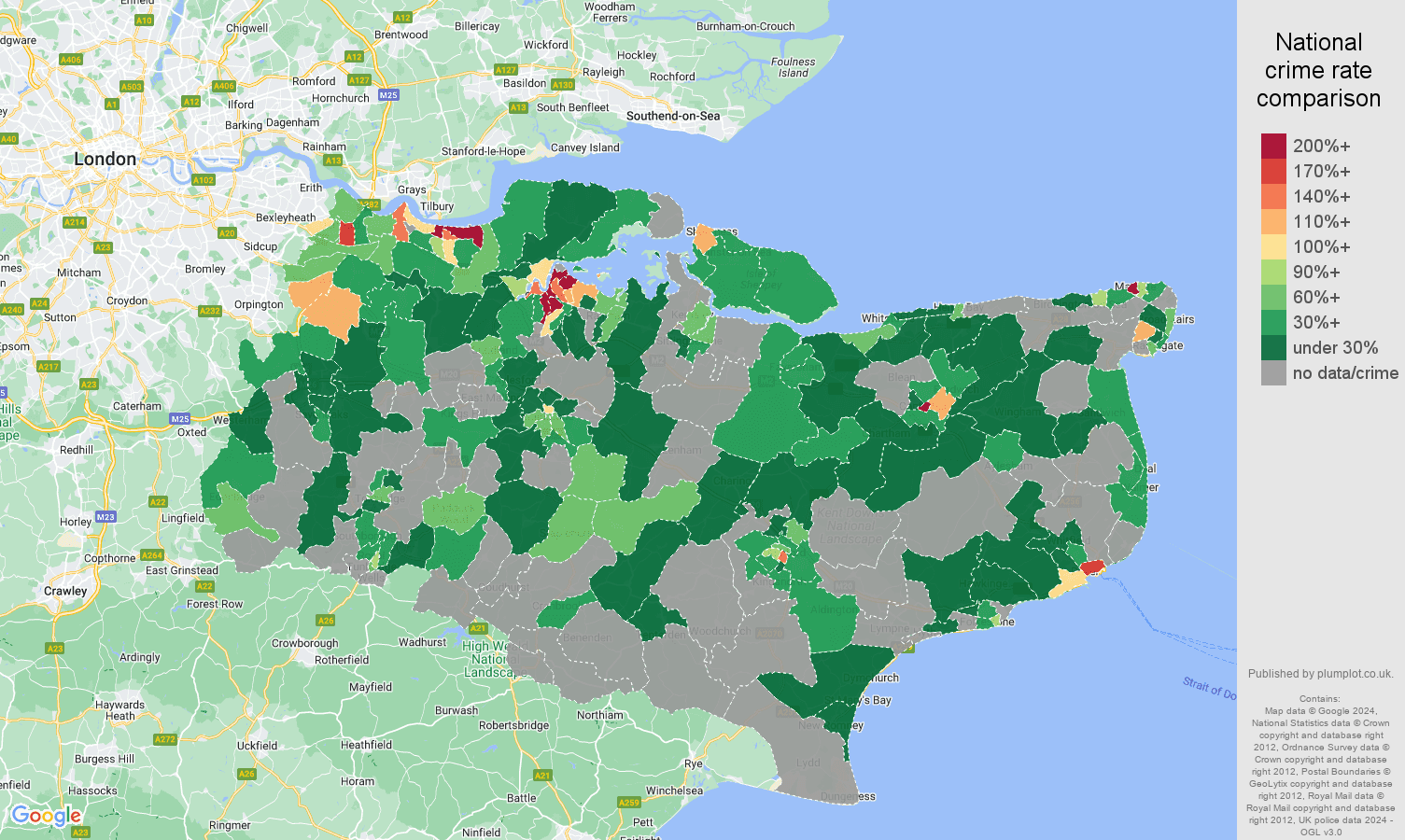 Kent robbery crime rate comparison map