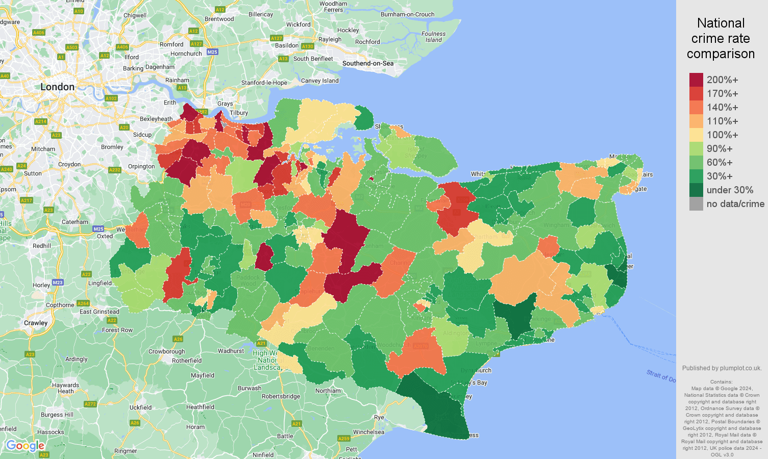 Kent vehicle crime rate comparison map