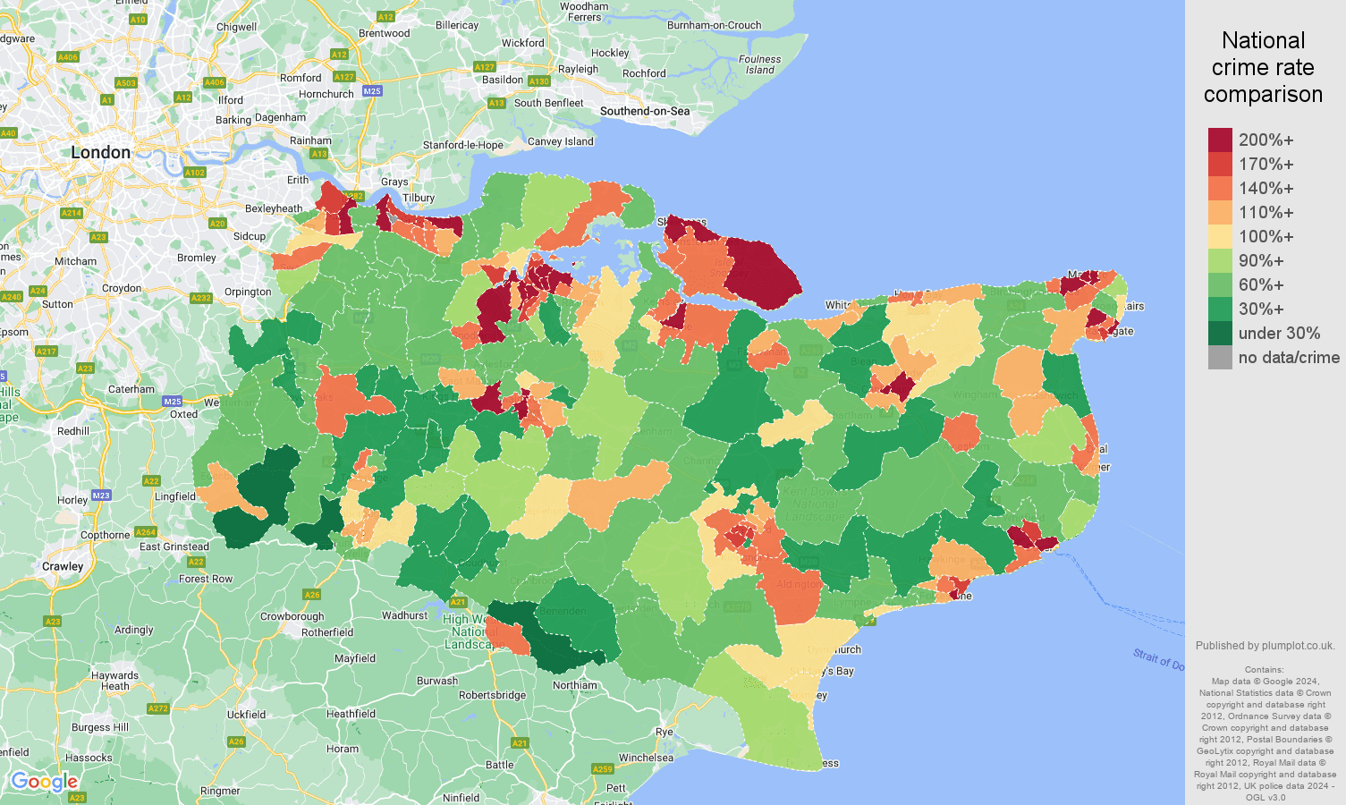 Kent violent crime rate comparison map