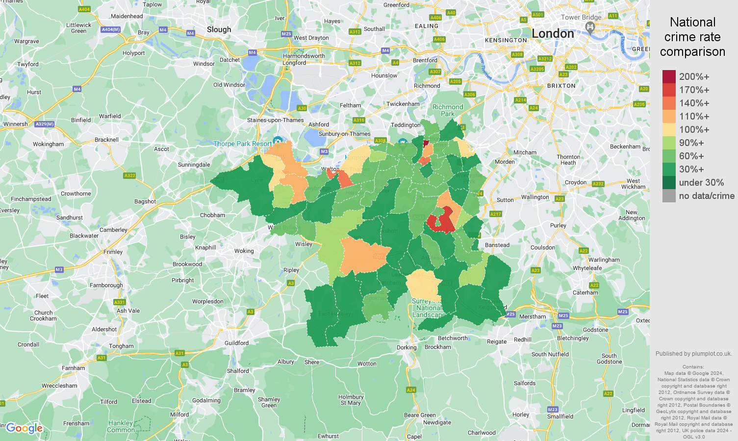 Kingston upon Thames crime rate comparison map