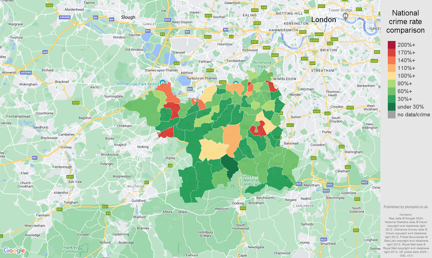 Kingston upon Thames other theft crime rate comparison map