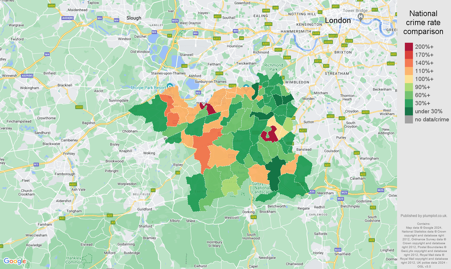 Kingston upon Thames public order crime rate comparison map