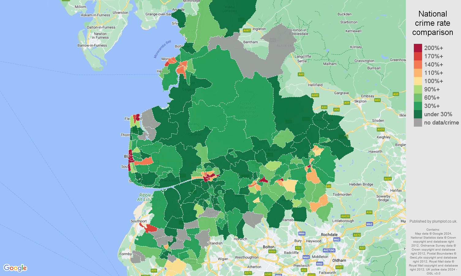 Lancashire drugs crime rate comparison map