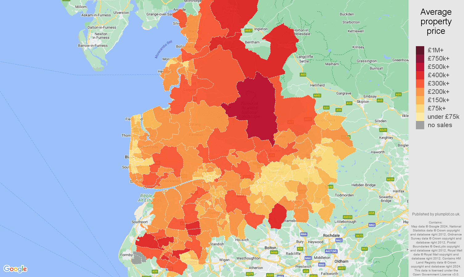 Lancashire house prices map