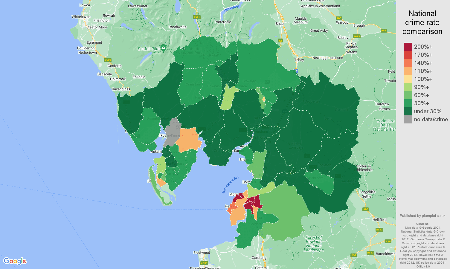Lancaster antisocial behaviour crime rate comparison map