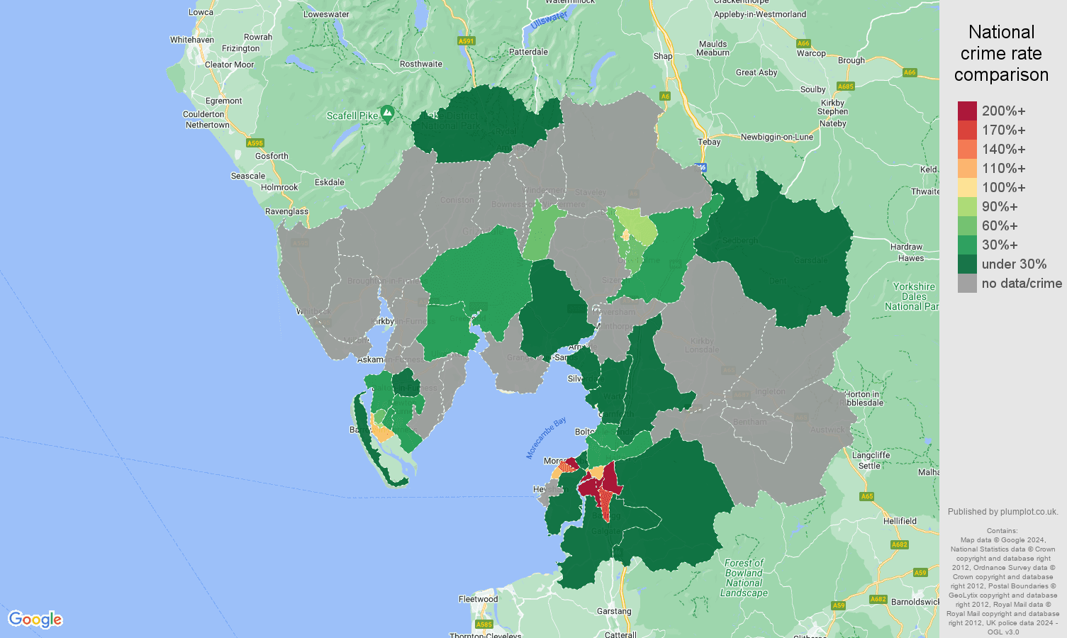 Lancaster bicycle theft crime rate comparison map