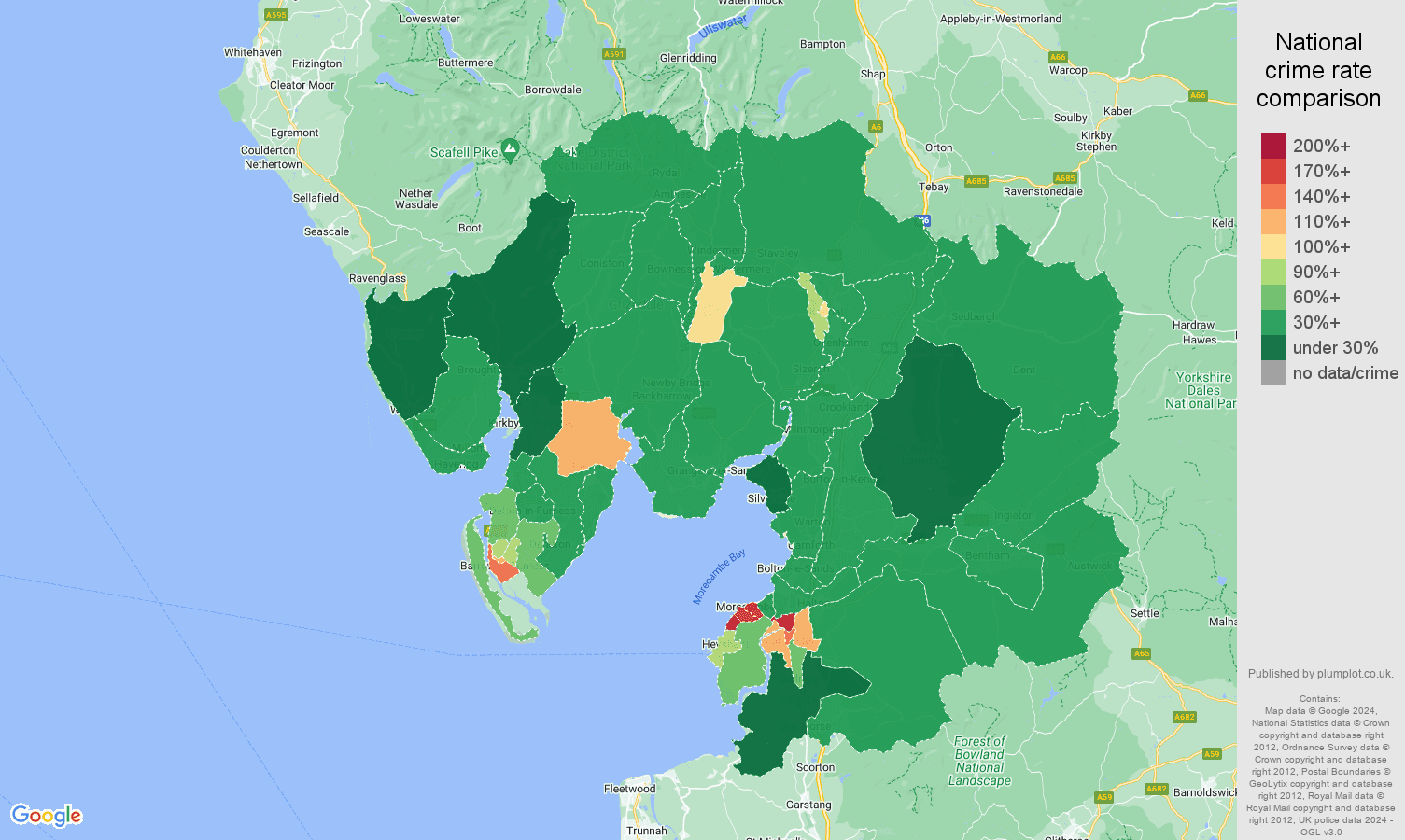 Lancaster crime rate comparison map