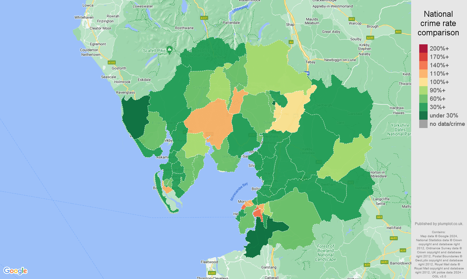 Lancaster other theft crime rate comparison map