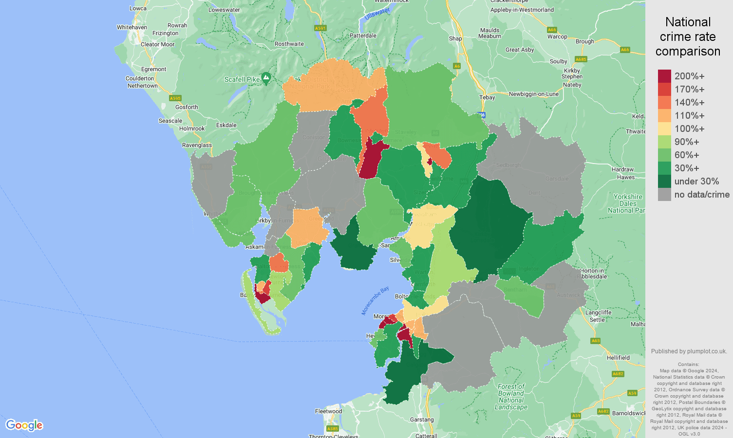 Lancaster possession of weapons crime rate comparison map