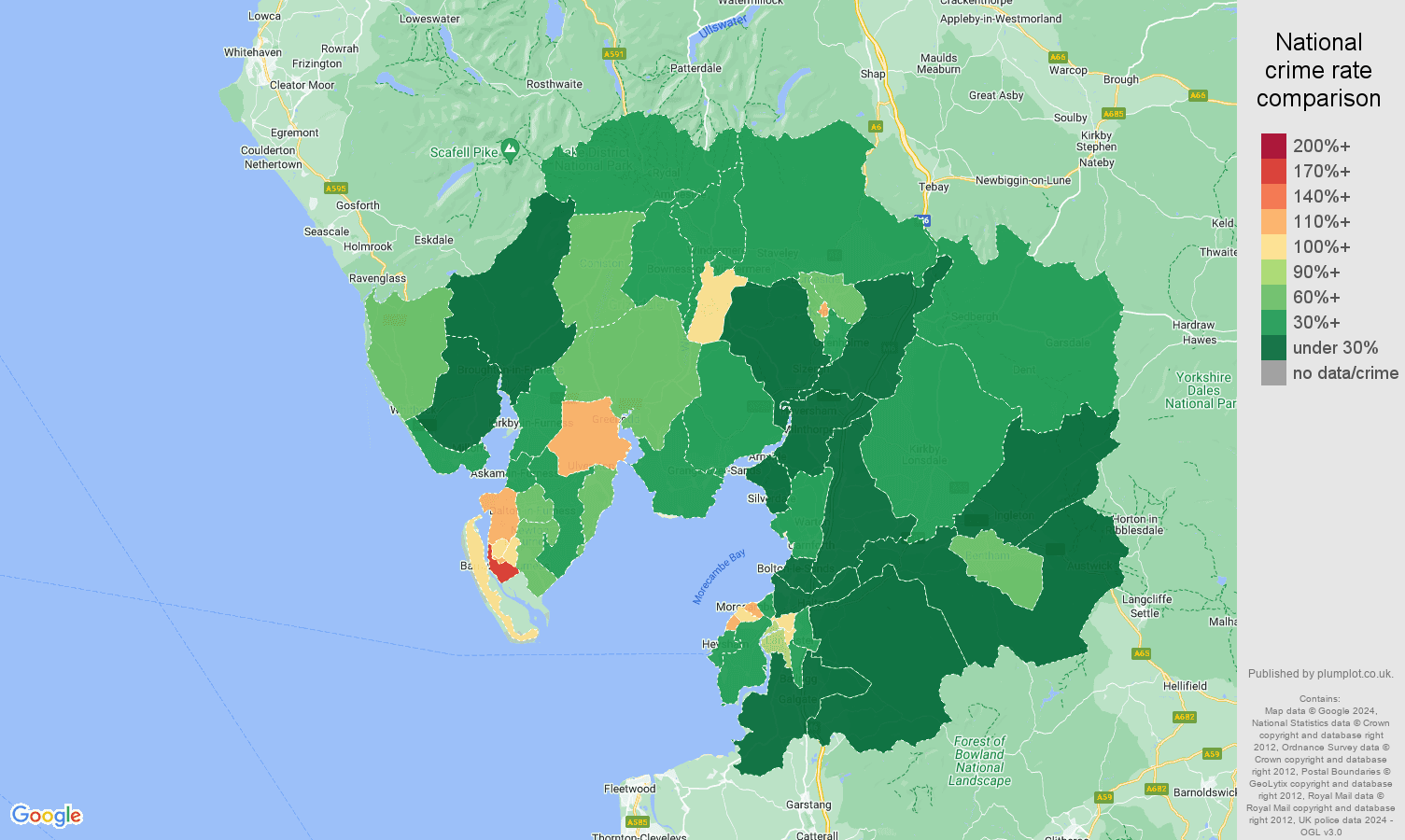 Lancaster public order crime rate comparison map
