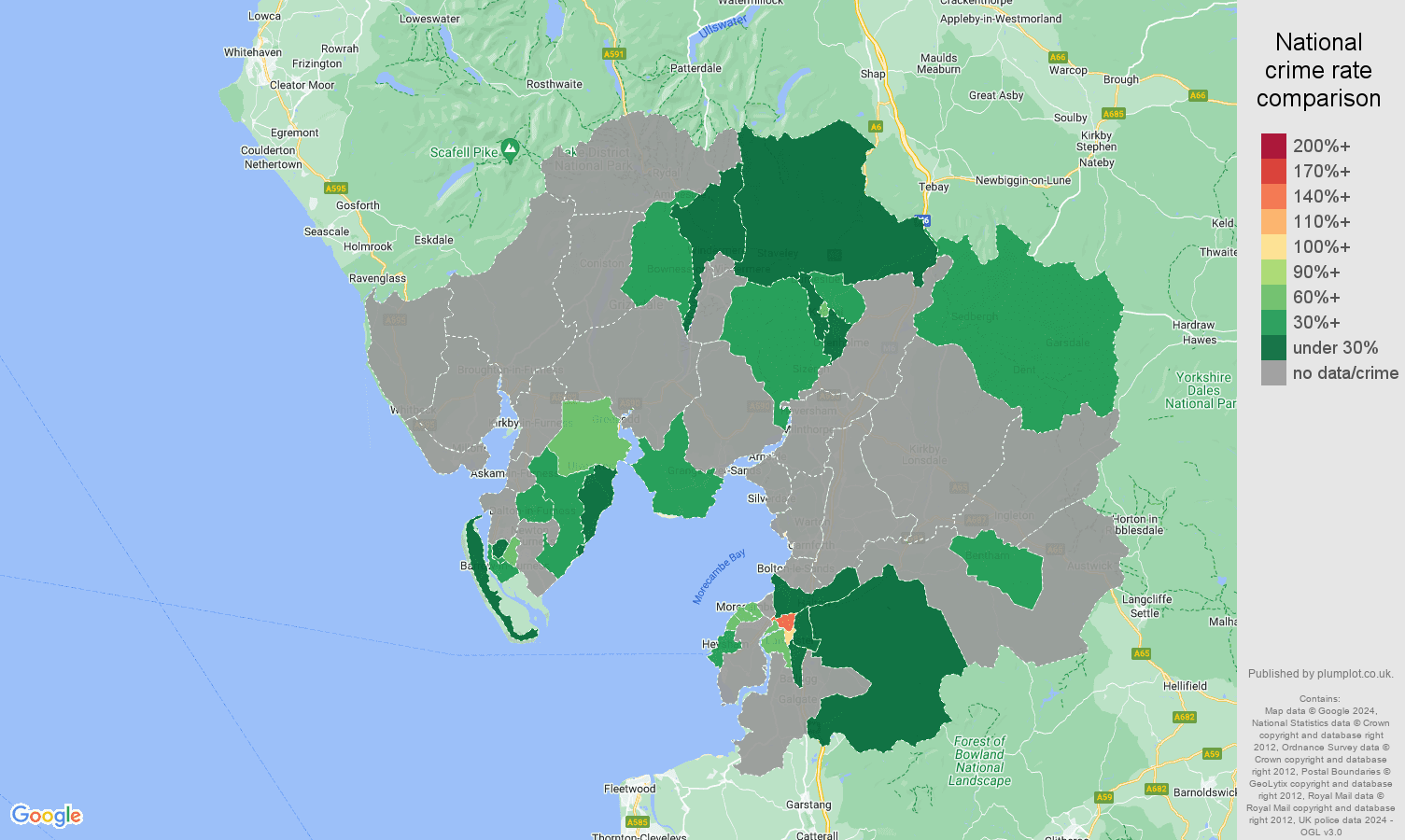 Lancaster robbery crime rate comparison map