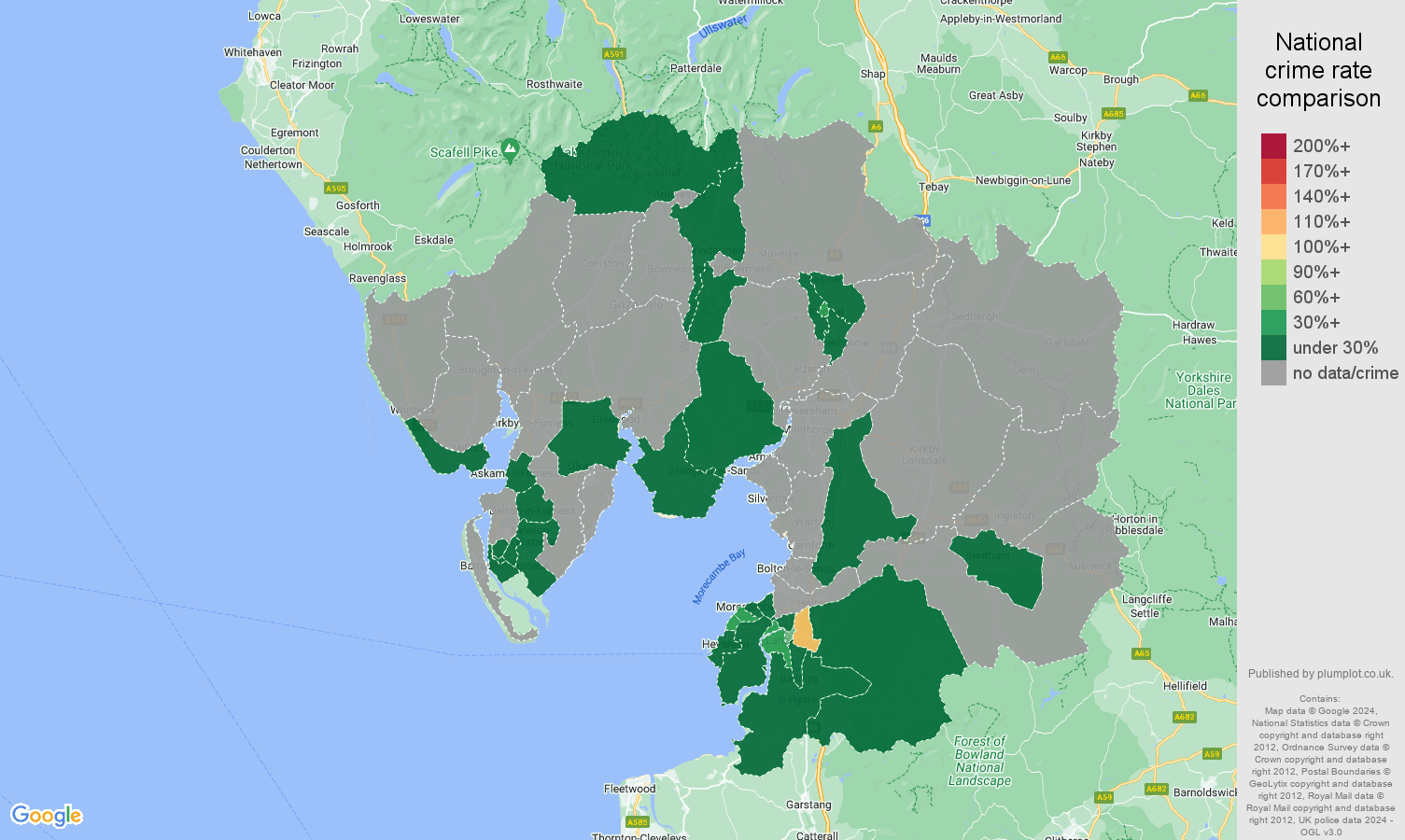 Lancaster theft from the person crime rate comparison map