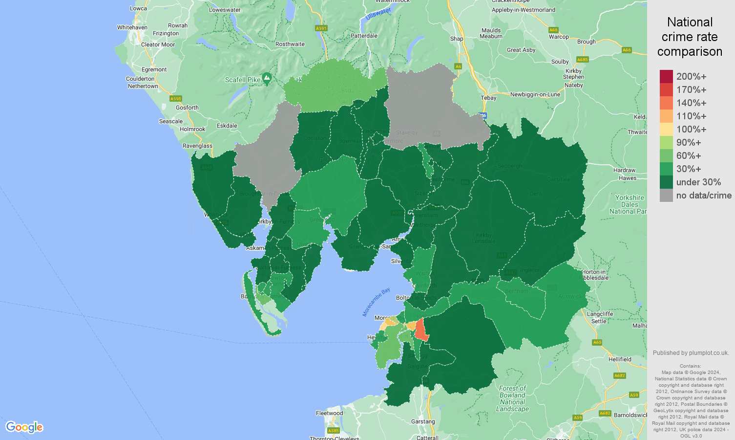 Lancaster vehicle crime rate comparison map