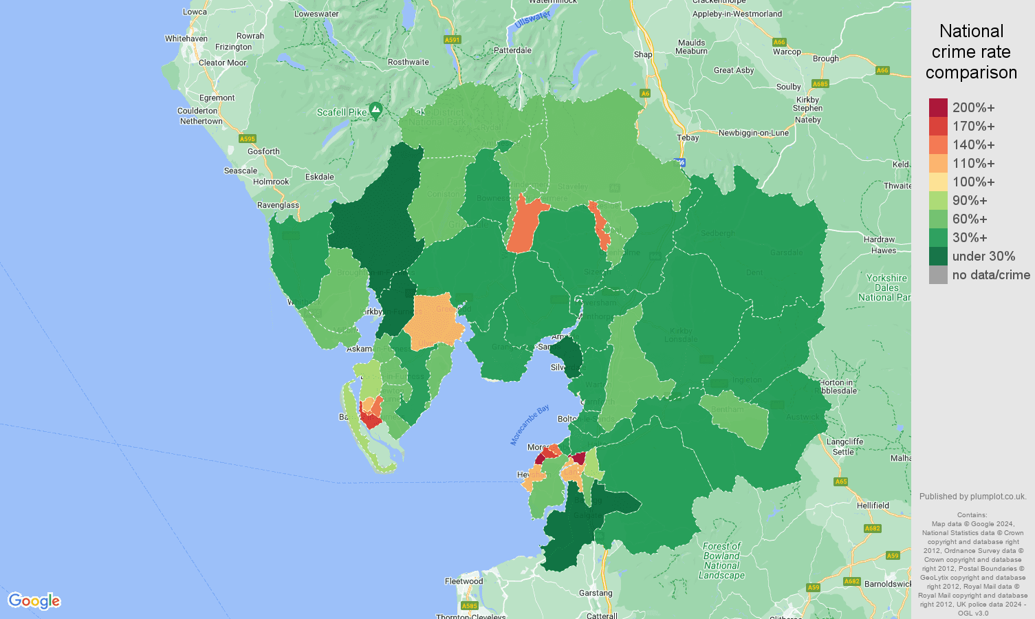 Lancaster violent crime rate comparison map