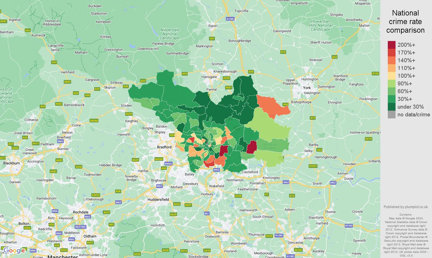 Leeds antisocial behaviour crime rate comparison map
