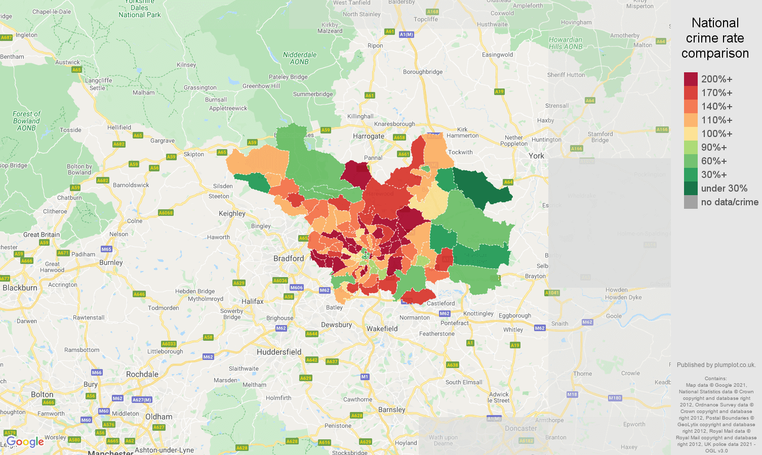Leeds burglary crime rate comparison map