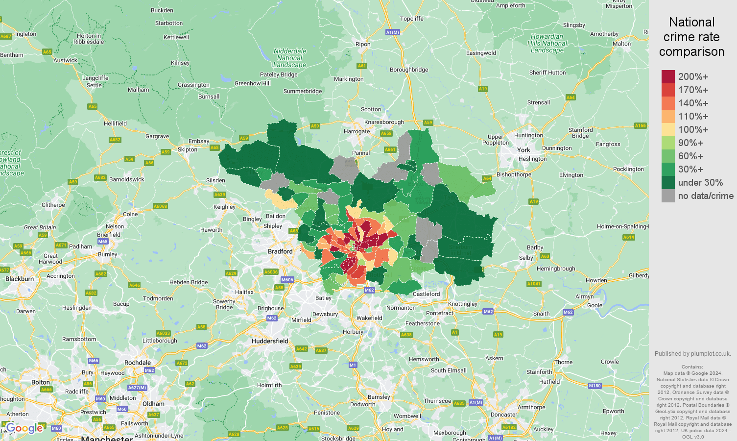 Leeds robbery crime rate comparison map