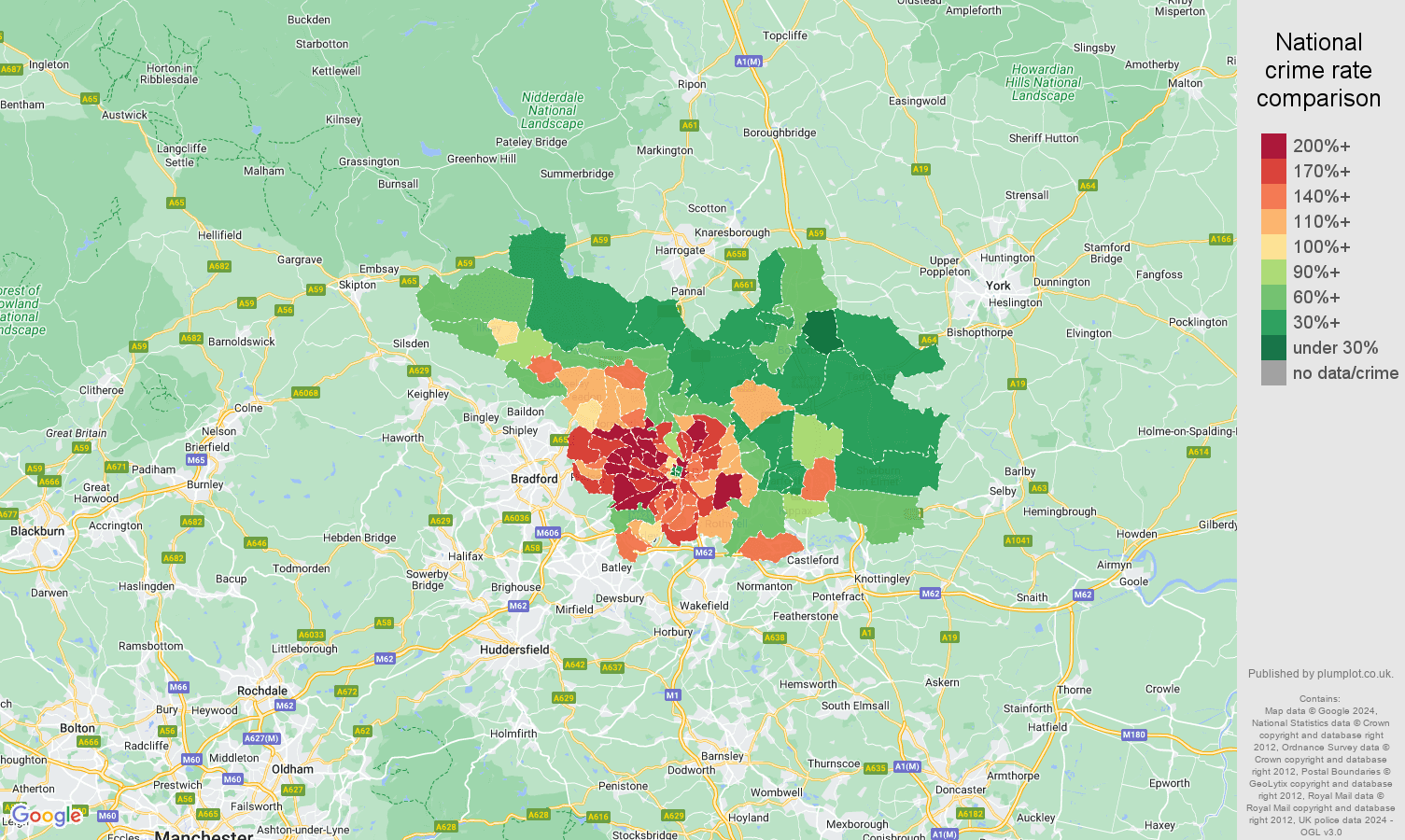 Leeds vehicle crime rate comparison map