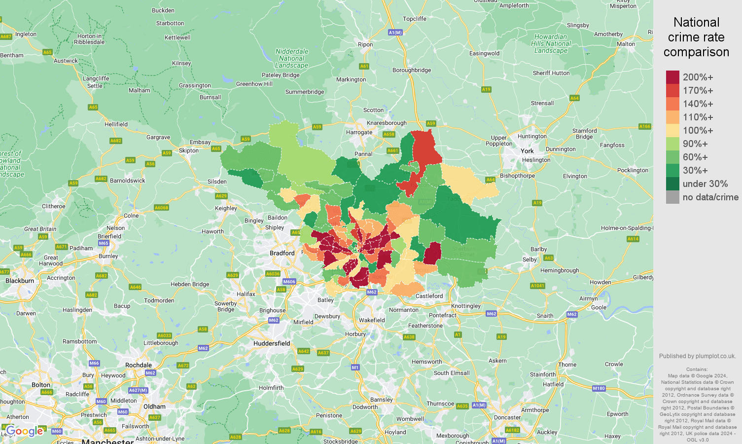 Leeds violent crime rate comparison map