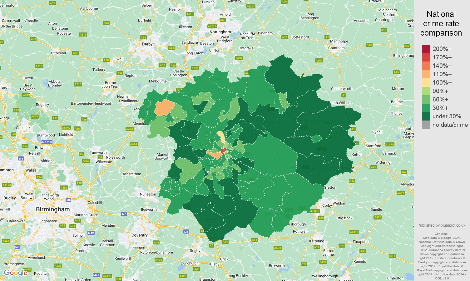 Leicester antisocial behaviour crime rate comparison map