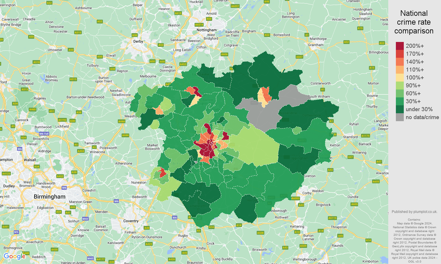 Leicester drugs crime rate comparison map