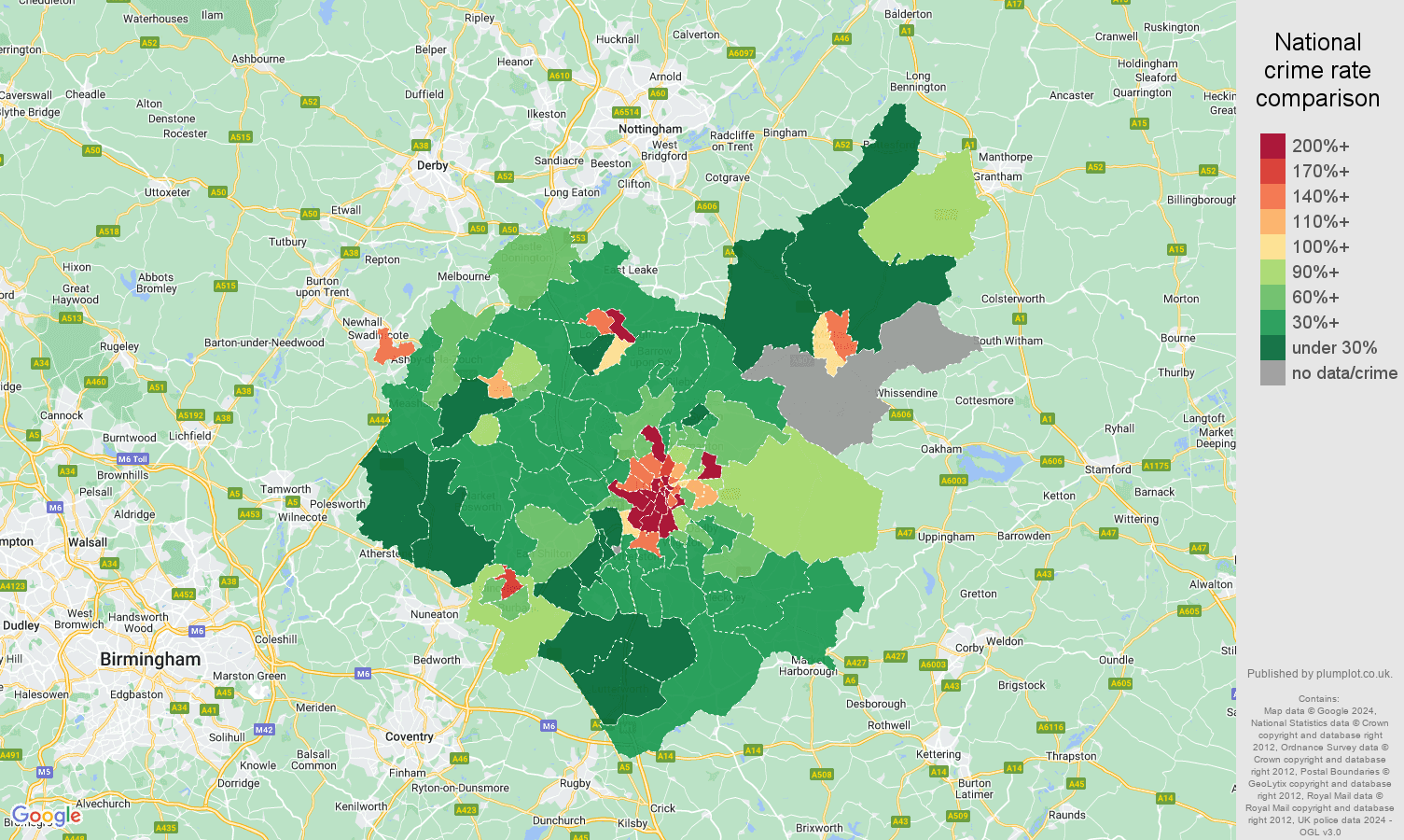 Leicestershire drugs crime rate comparison map
