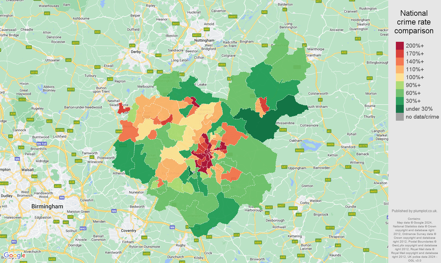 Leicestershire public order crime rate comparison map