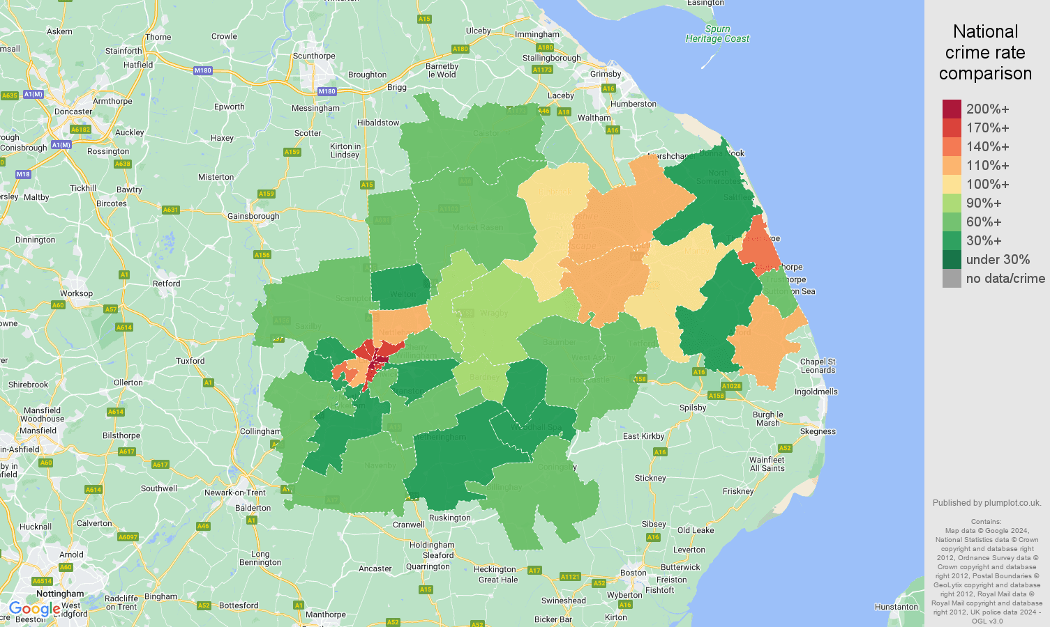 Lincoln antisocial behaviour crime rate comparison map