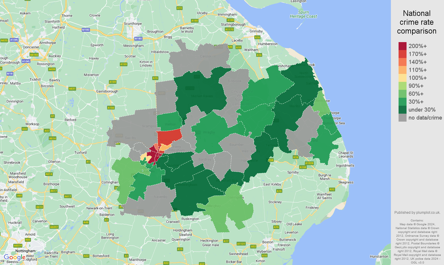 Lincoln bicycle theft crime rate comparison map